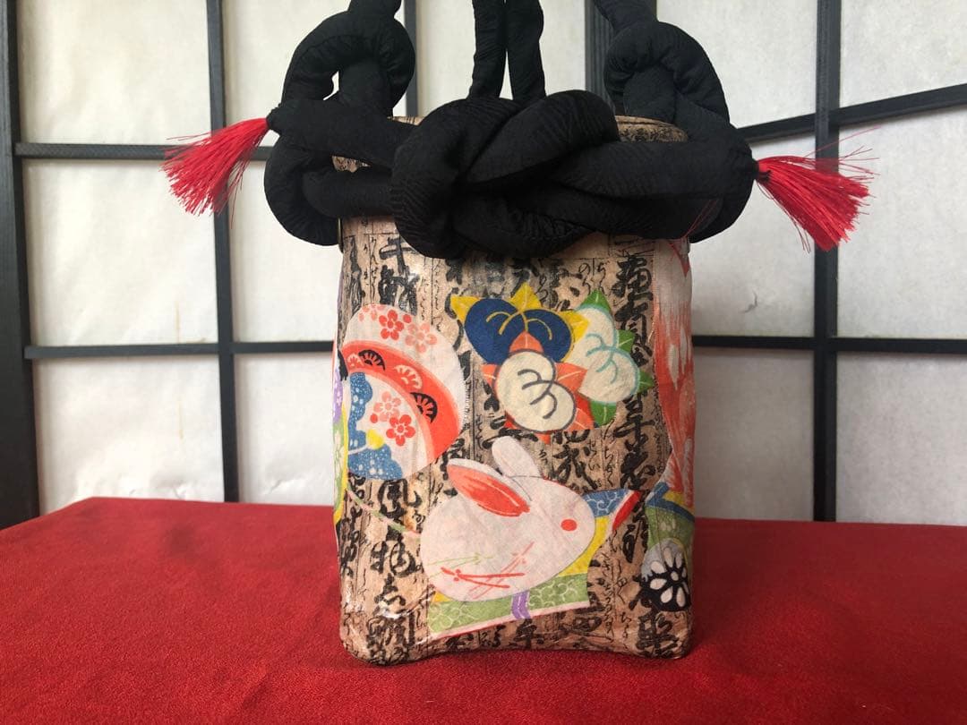 一閑張り　一閑張りバック　 正絹古布犬張子　狛犬　可愛い