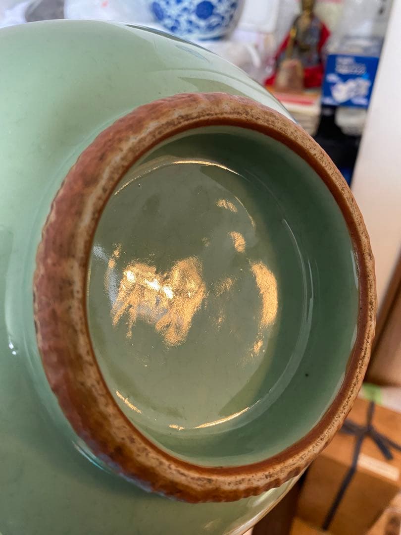 中国明時代龍泉窑深大碗箱付きサイズ高さ約13.5cm径24.5cm