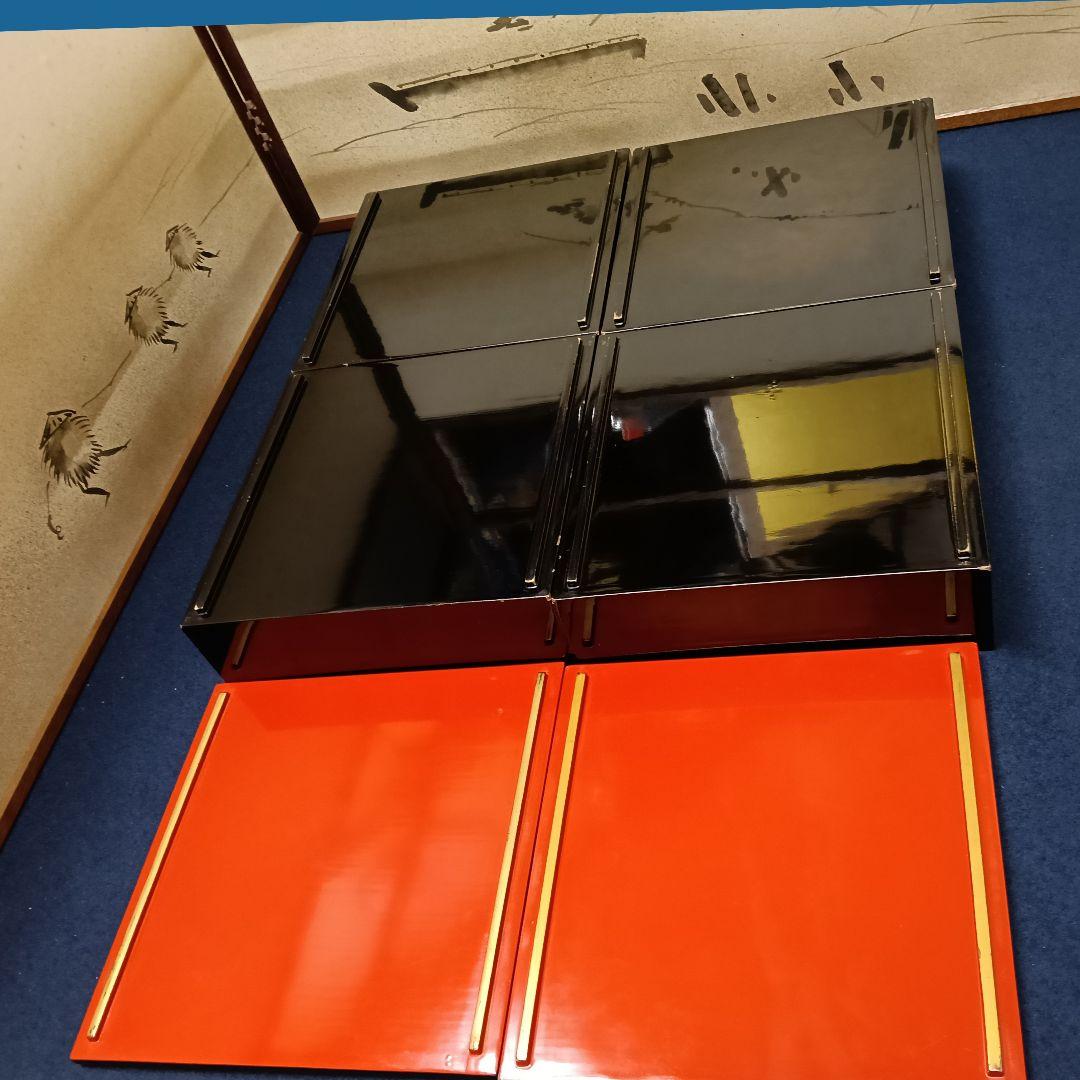 AM85 輪島塗 重箱 家紋入 四段重 替蓋付 丁子紋 おせち お正月