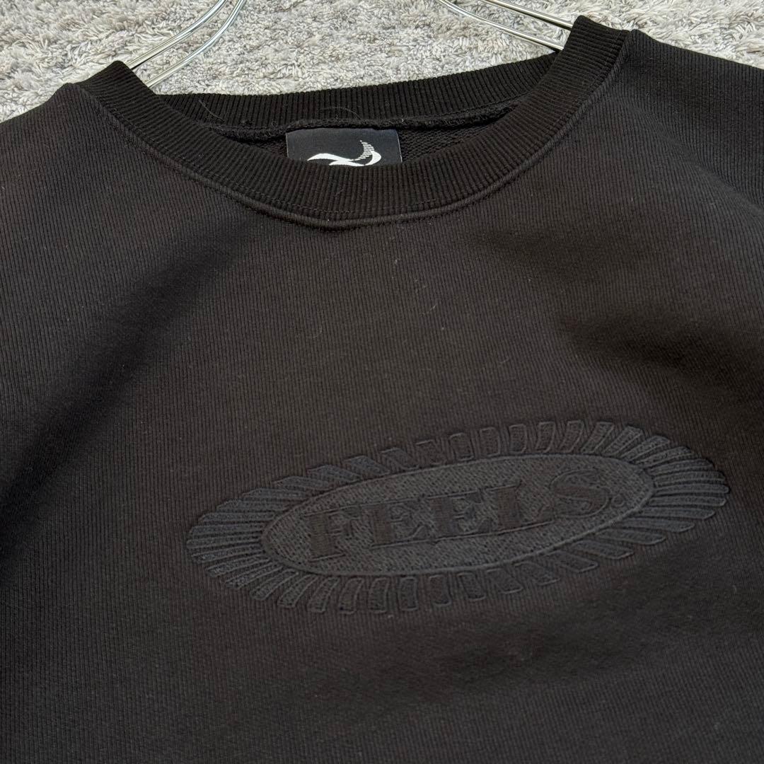 フィールズ【L】黒 長袖スウェット 上杉柊平 ロゴ刺繍 厚手 微ストレッチ 秋冬