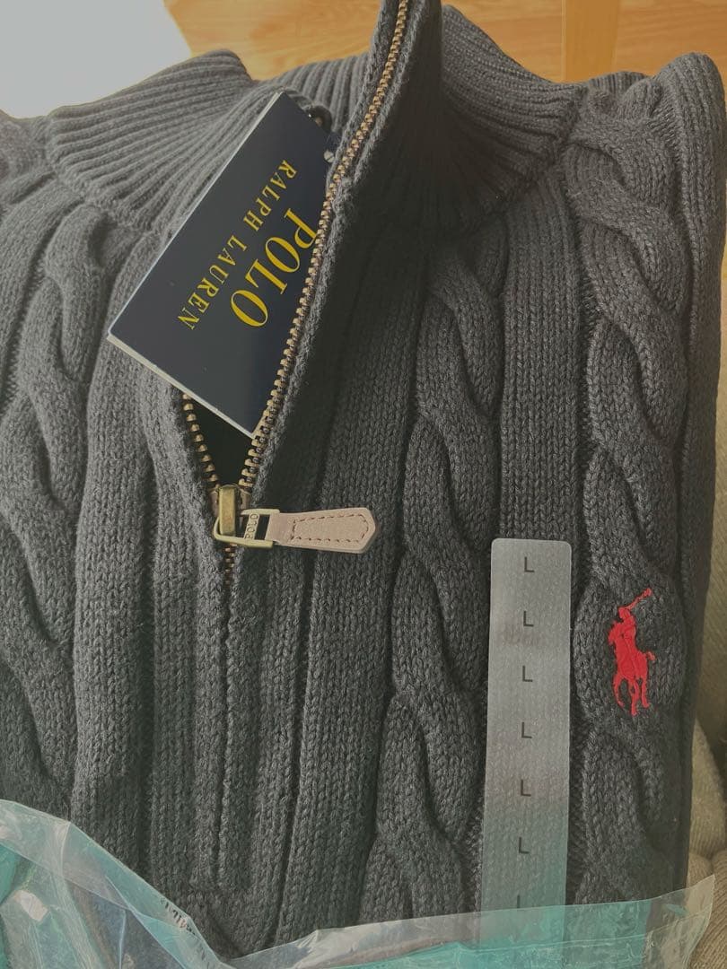 POLO RALPH LAUREN ケーブルニット ハーフジップ メンズ L 黒