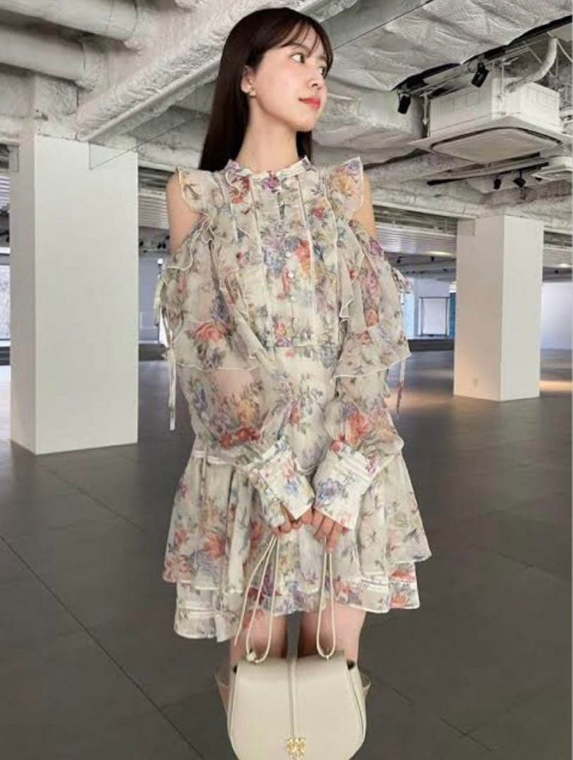 snidel プリントフリルシフォンミニワンピース