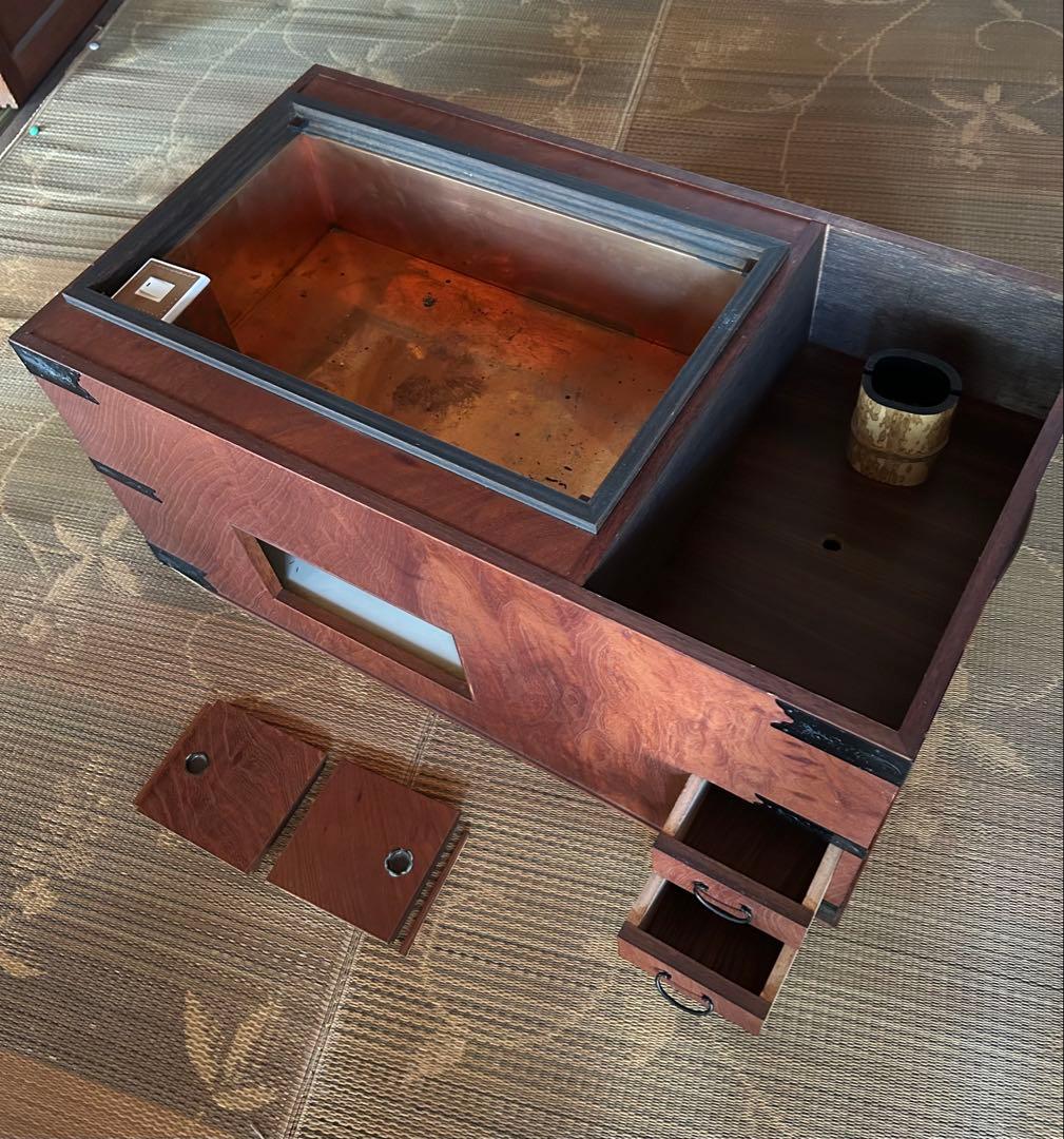 火鉢長火鉢/角火鉢/角型/囲炉裏/箱型火鉢/火桶/昭和レトロアンティーク　 木製