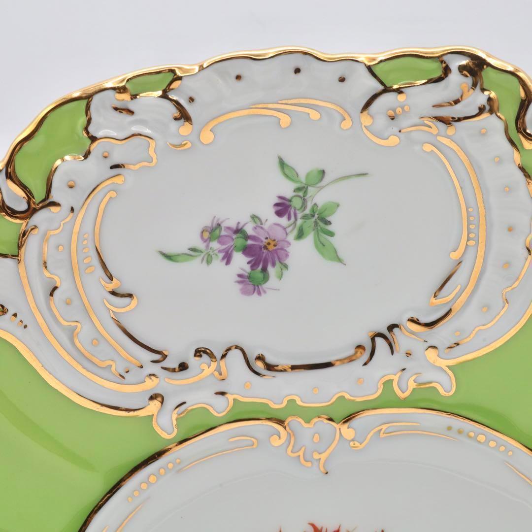 マイセン グランツゴールド 飾り皿 フラワーブーケ 五つ花 金彩 黄緑 一級品