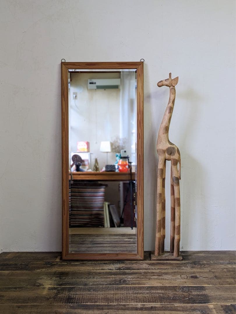 木製ナチュラルスタンドミラー 縦長 全身鏡
