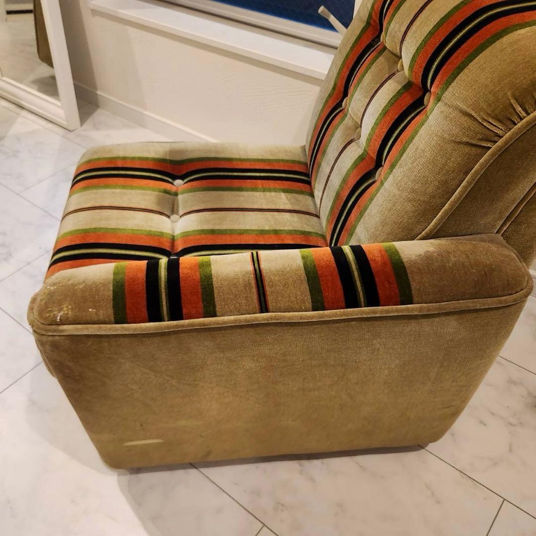 オールドカリモクkarimoku 1人掛けアームソファ1脚 ストライプ　モケット