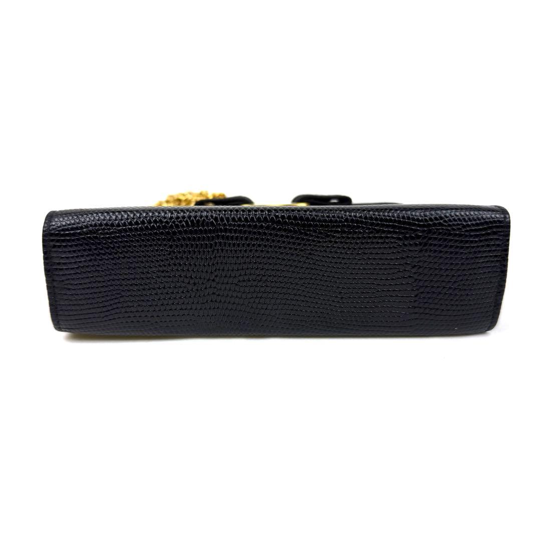 美品✨フェラガモ ショルダーバッグ ヴァラリボン リザード がま口 ゴールド 黒