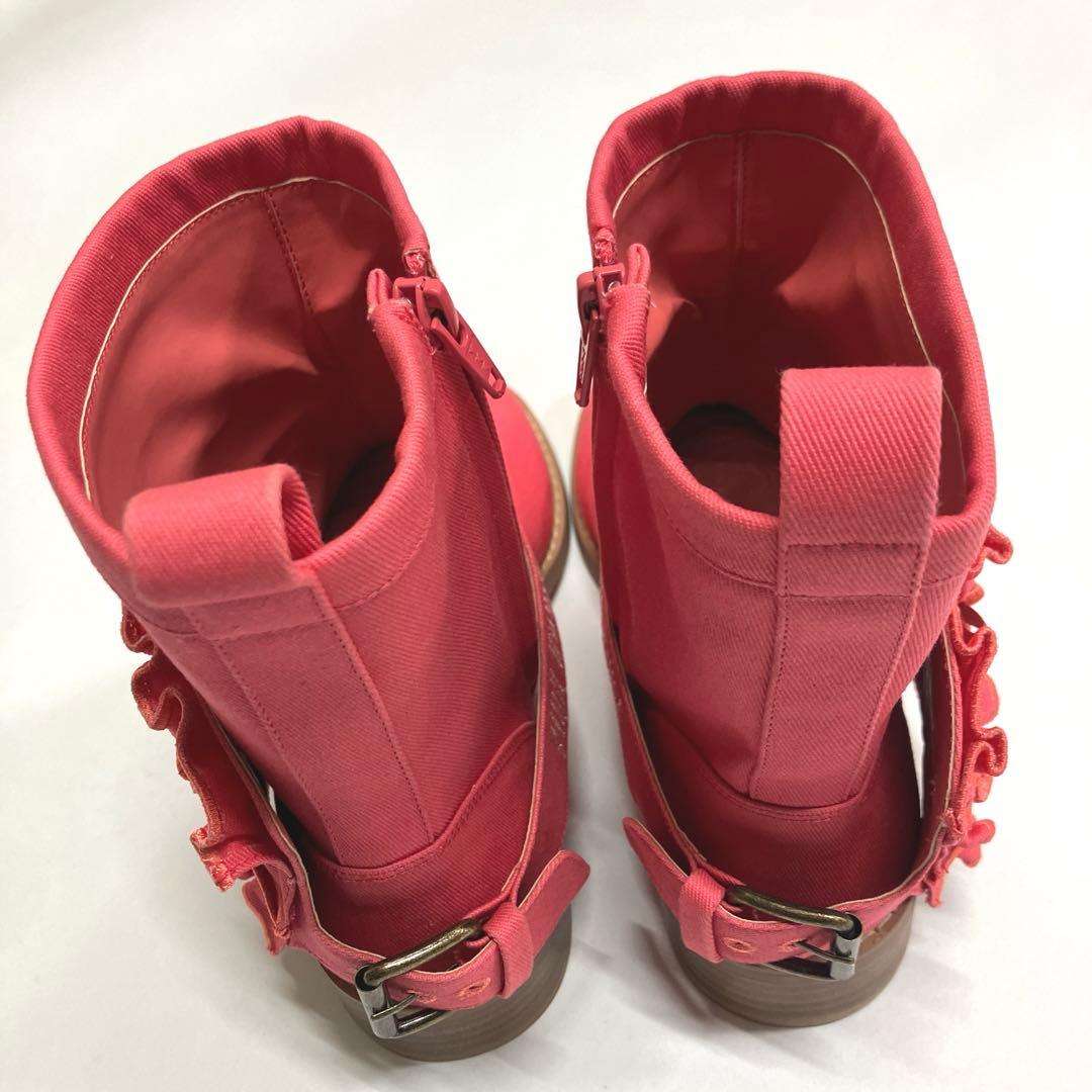 【新品未使用】ピンクハウス パッションピンク フリルロゴ刺繍 ブーツ/2021年