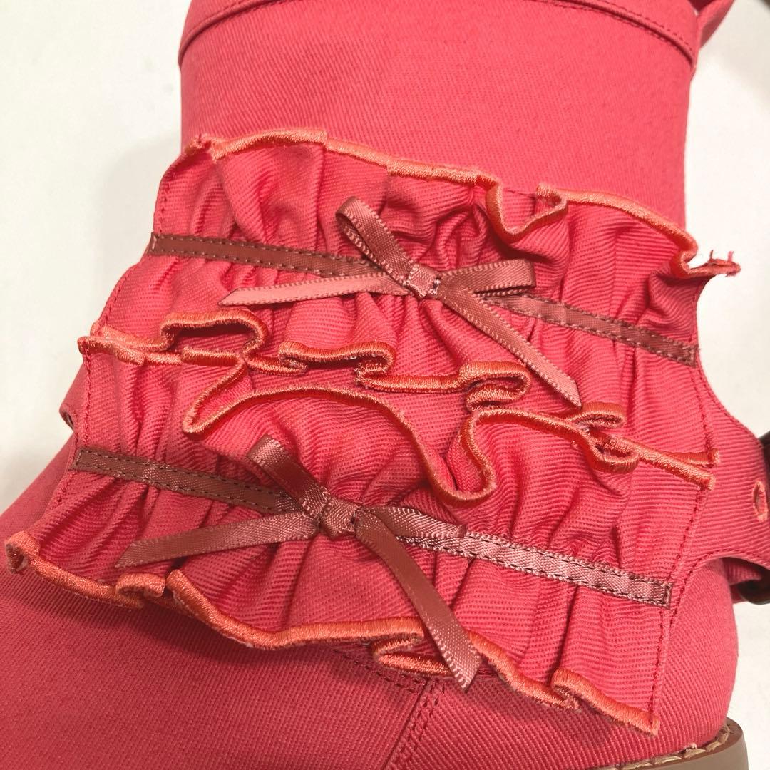 【新品未使用】ピンクハウス パッションピンク フリルロゴ刺繍 ブーツ/2021年