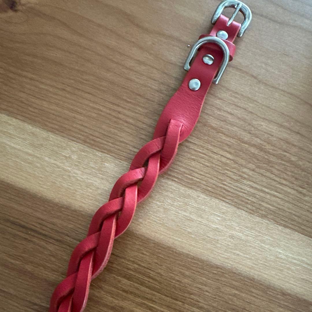 真田紐犬用リード、首輪となめし革首輪セット