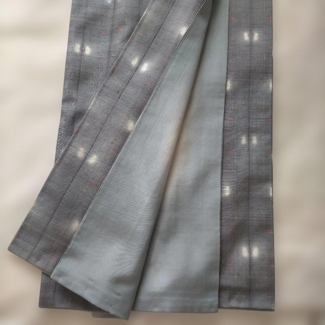 上品絞りグレー 紬着物 カラフル十字模様