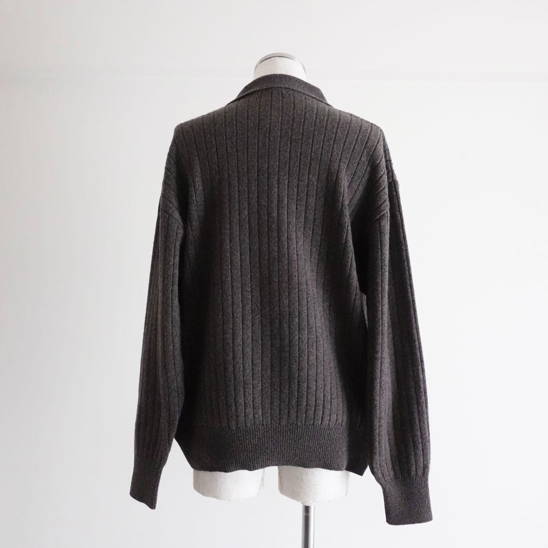 【イタリア製】OLD LANVIN カシミアウール　リブニットポロ　グレー