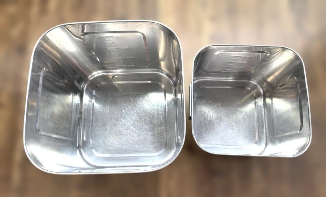 ユキワ 18-8ステンレス 角深型キッチンポット 5個セット 手・目盛・蓋付 ①