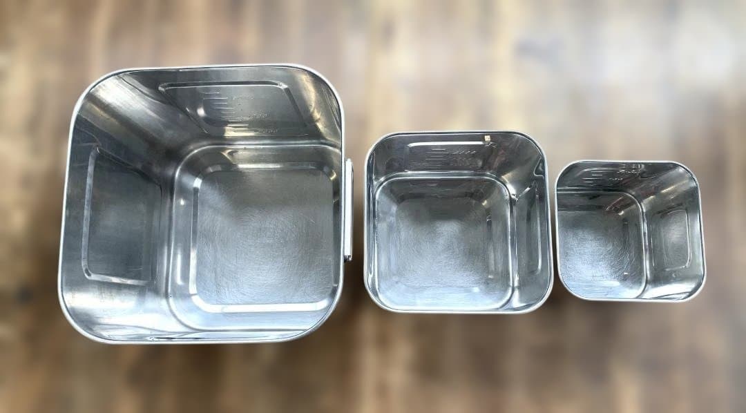 ユキワ 18-8ステンレス 角深型キッチンポット 5個セット 手・目盛・蓋付 ①