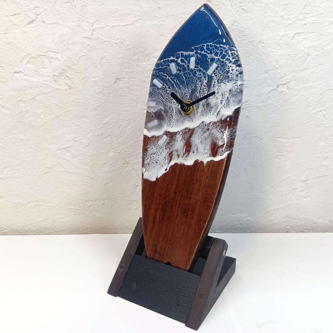 【1106】オーシャンアート　ウッドレジン　 サーフボード　時計　インテリア雑貨