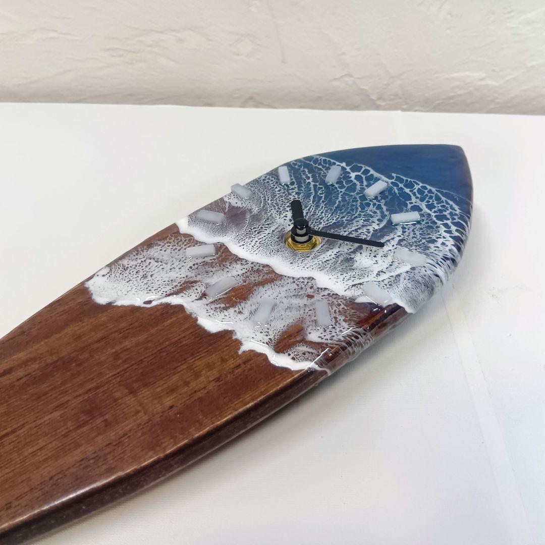 【1106】オーシャンアート　ウッドレジン　 サーフボード　時計　インテリア雑貨