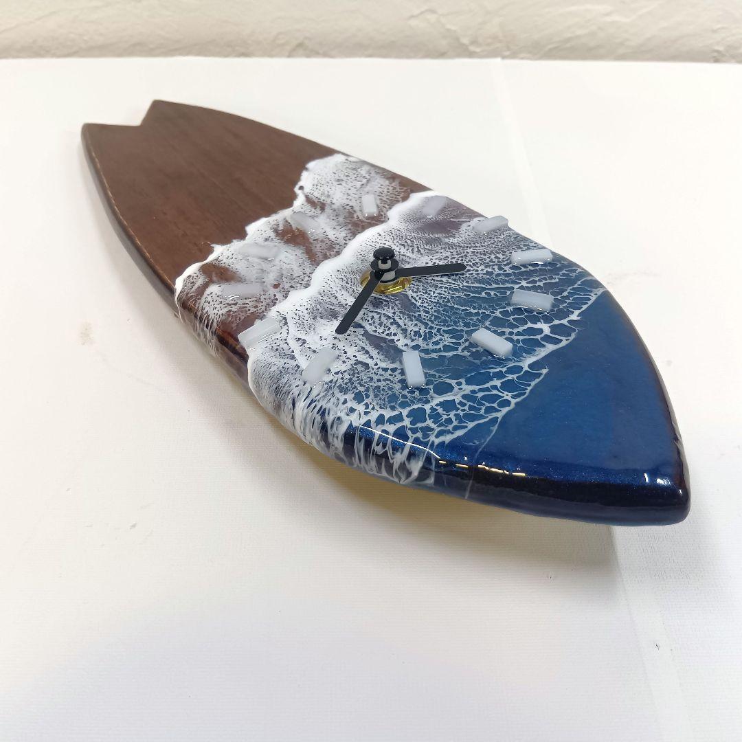 【1106】オーシャンアート　ウッドレジン　 サーフボード　時計　インテリア雑貨