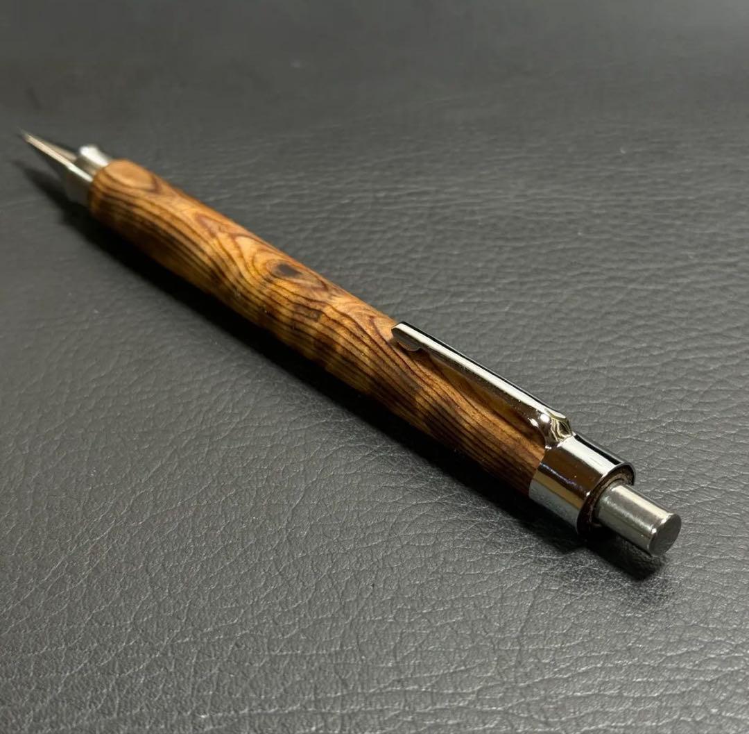 ナナシ588屋久杉油木トラ杢　木製シャーペン　強低重心ダブルR ステンレス