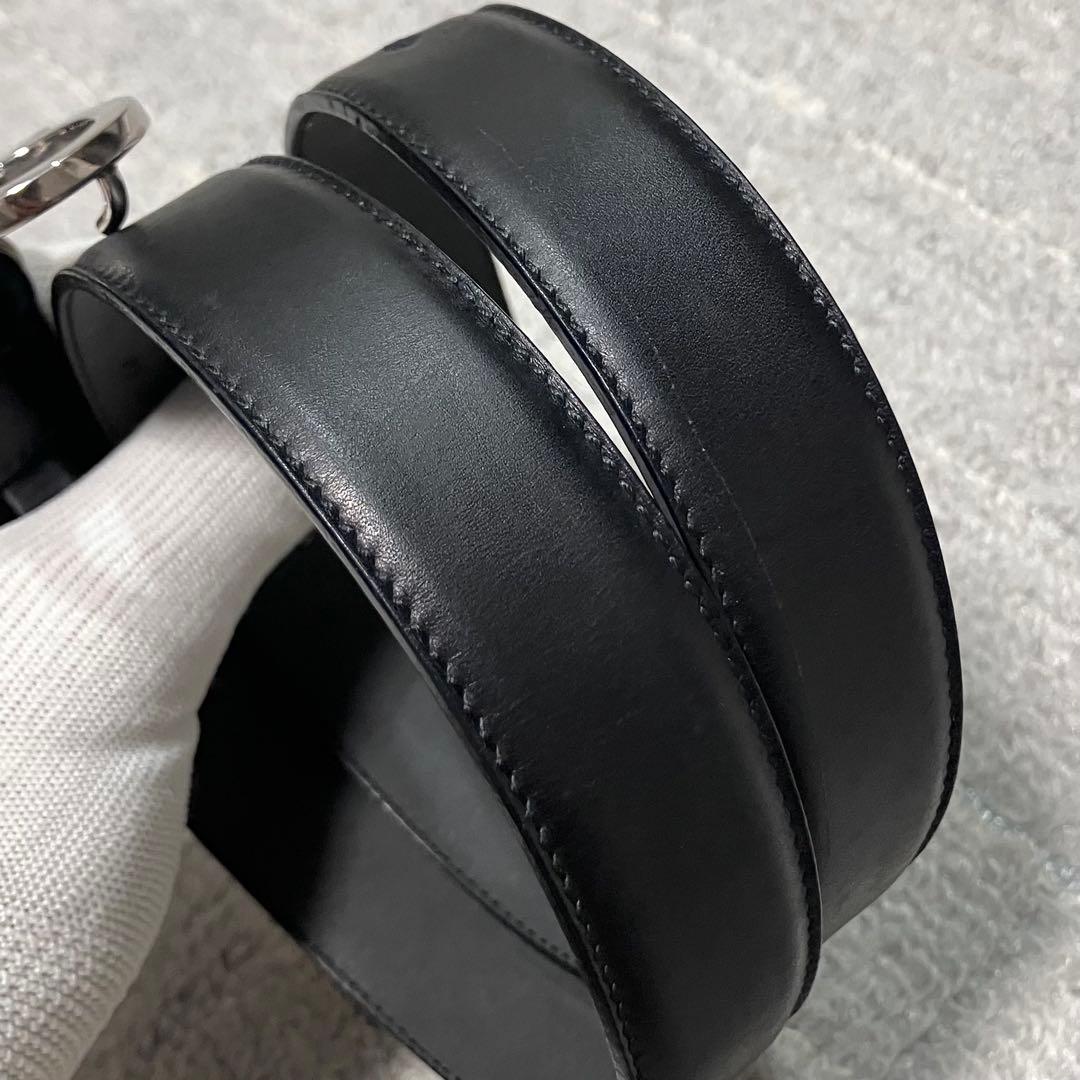 フェラガモ［ガンチーニ］ベルト　シルバー金具　ブラック　レザー　レディース