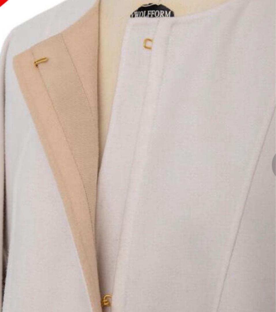 ドゥロワー ウールケヌキ配色ノーカラーコート　36