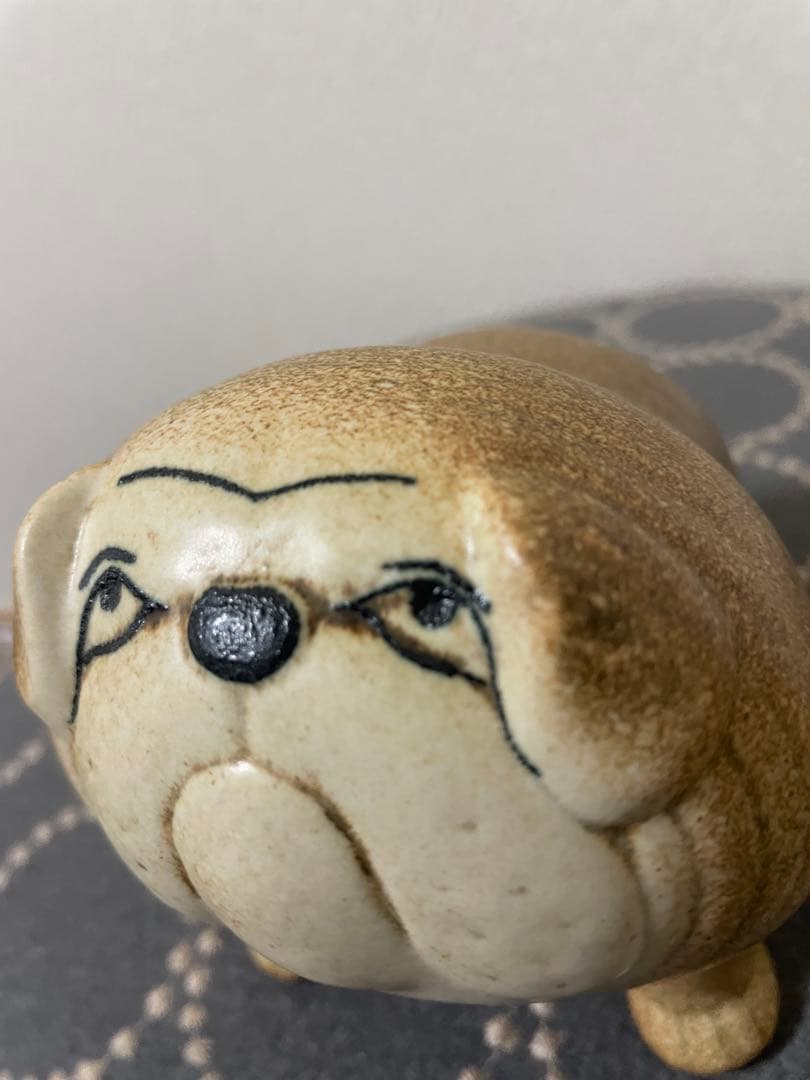 リサラーソン 置物 ケンネル ブルドッグ（中）グレー &ベージュ　2点セット　犬