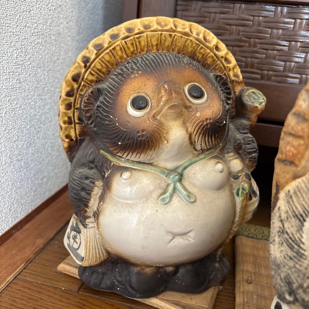 信楽焼 たぬき 置物 4体体セット 白狸含 昭和レトロ