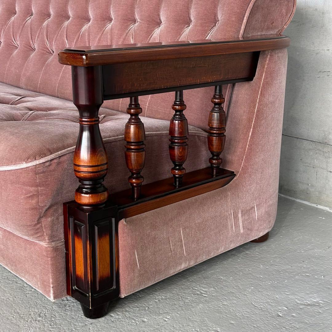 ✦80s✦ 昭和レトロ 三人掛けソファー ベロア生地 木製アーム アンティーク