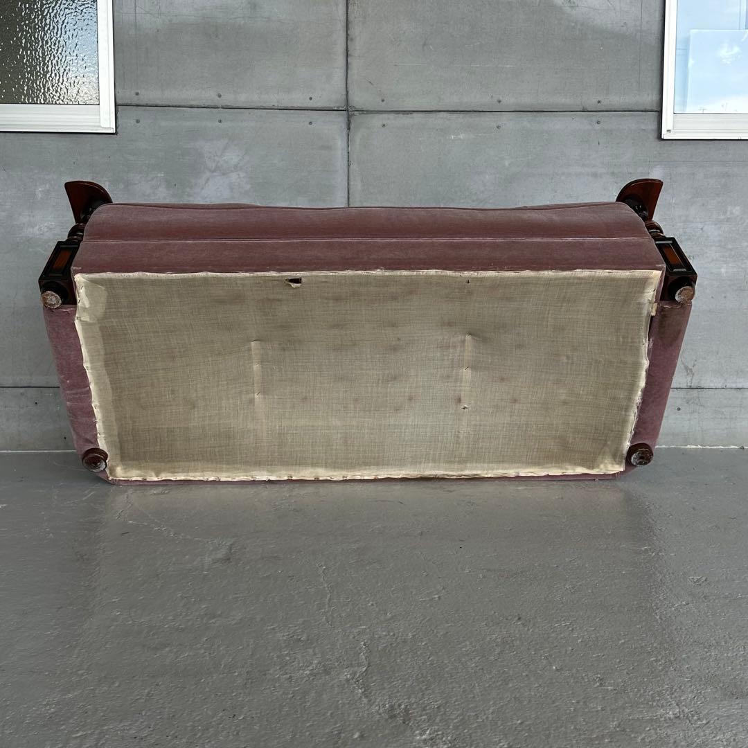 ✦80s✦ 昭和レトロ 三人掛けソファー ベロア生地 木製アーム アンティーク