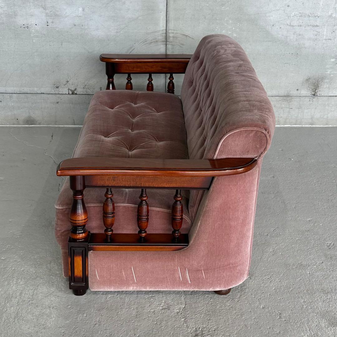 ✦80s✦ 昭和レトロ 三人掛けソファー ベロア生地 木製アーム アンティーク