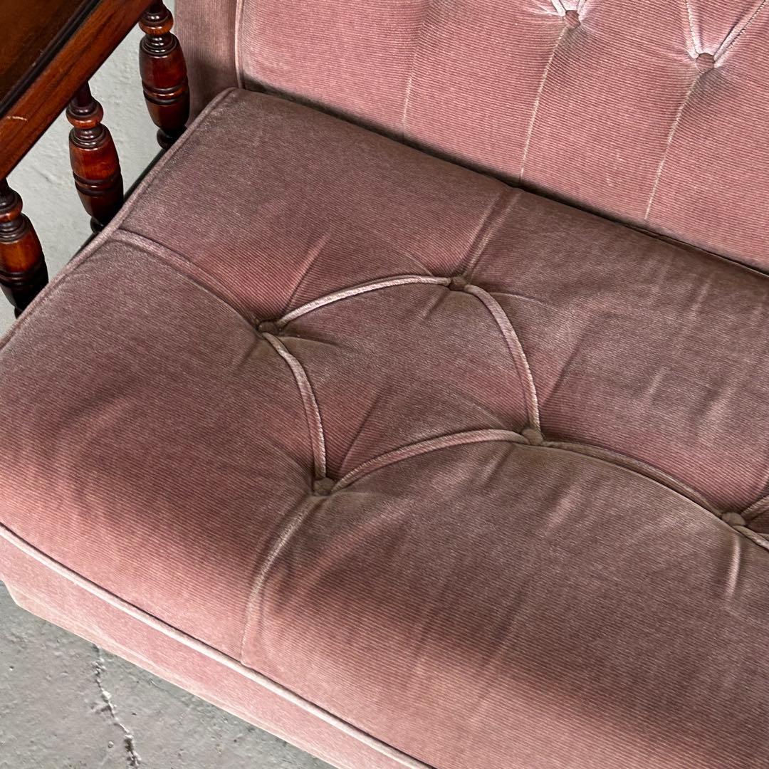 ✦80s✦ 昭和レトロ 三人掛けソファー ベロア生地 木製アーム アンティーク
