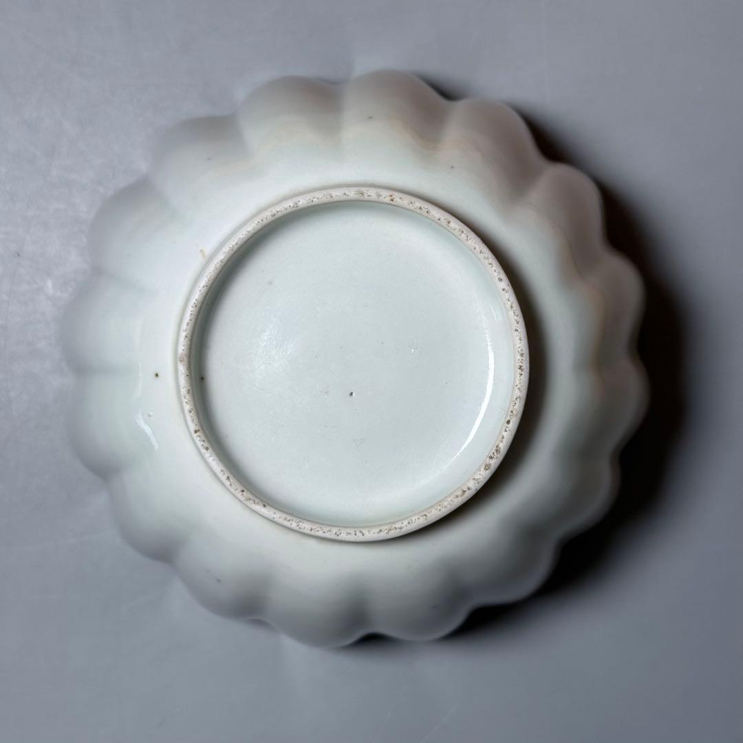 江戸中期〜後期　古伊万里　藍九谷花鳥図菊花形向付　五点　最上手　特注桐箱　共布