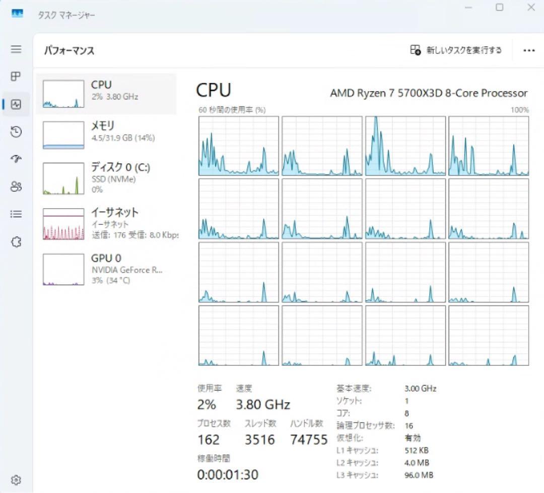 ゆ*う様 Ryzen 7 5700X3D B550M DDR4-3200 32G