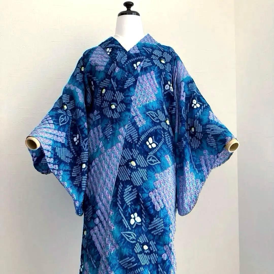 椿★ 有松絞り浴衣・有松鳴海絞り 大輪花模様　上質　N7-16