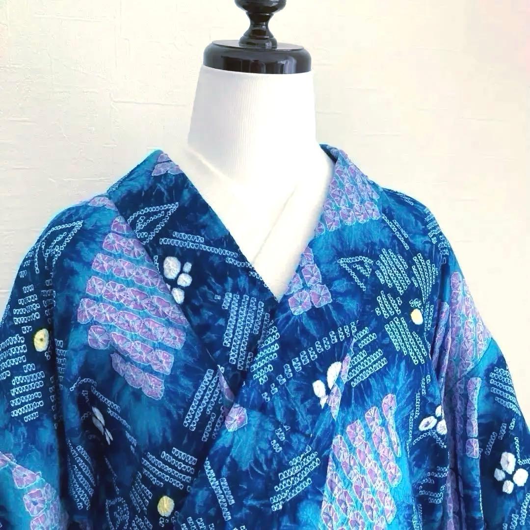 椿★ 有松絞り浴衣・有松鳴海絞り 大輪花模様　上質　N7-16