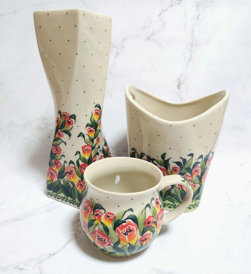 新品 ポーリッシュポタリー 花瓶 花器 チューリップデザイン