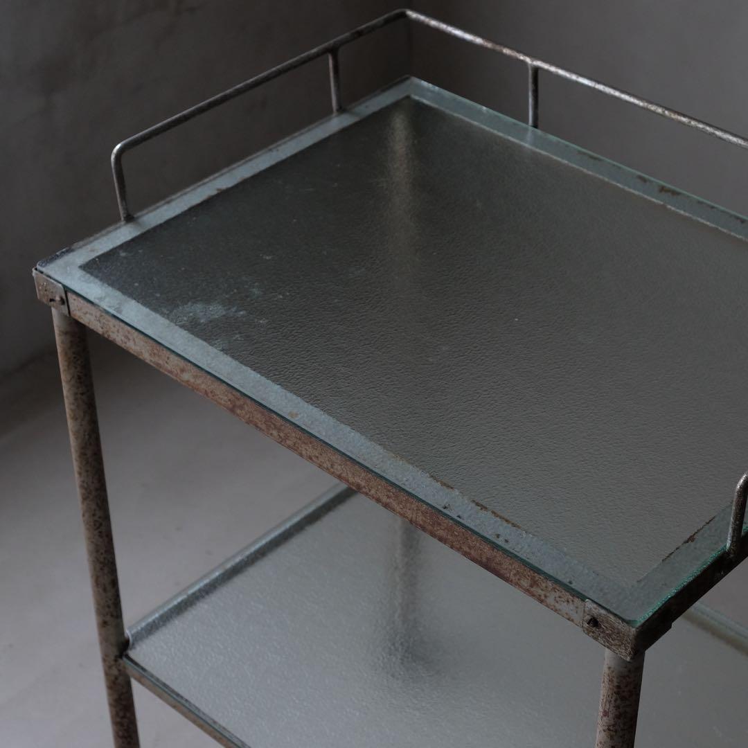 古いガラストップワゴン　棚 シェルフ 収納 古家具 古道具 アンティーク レトロ