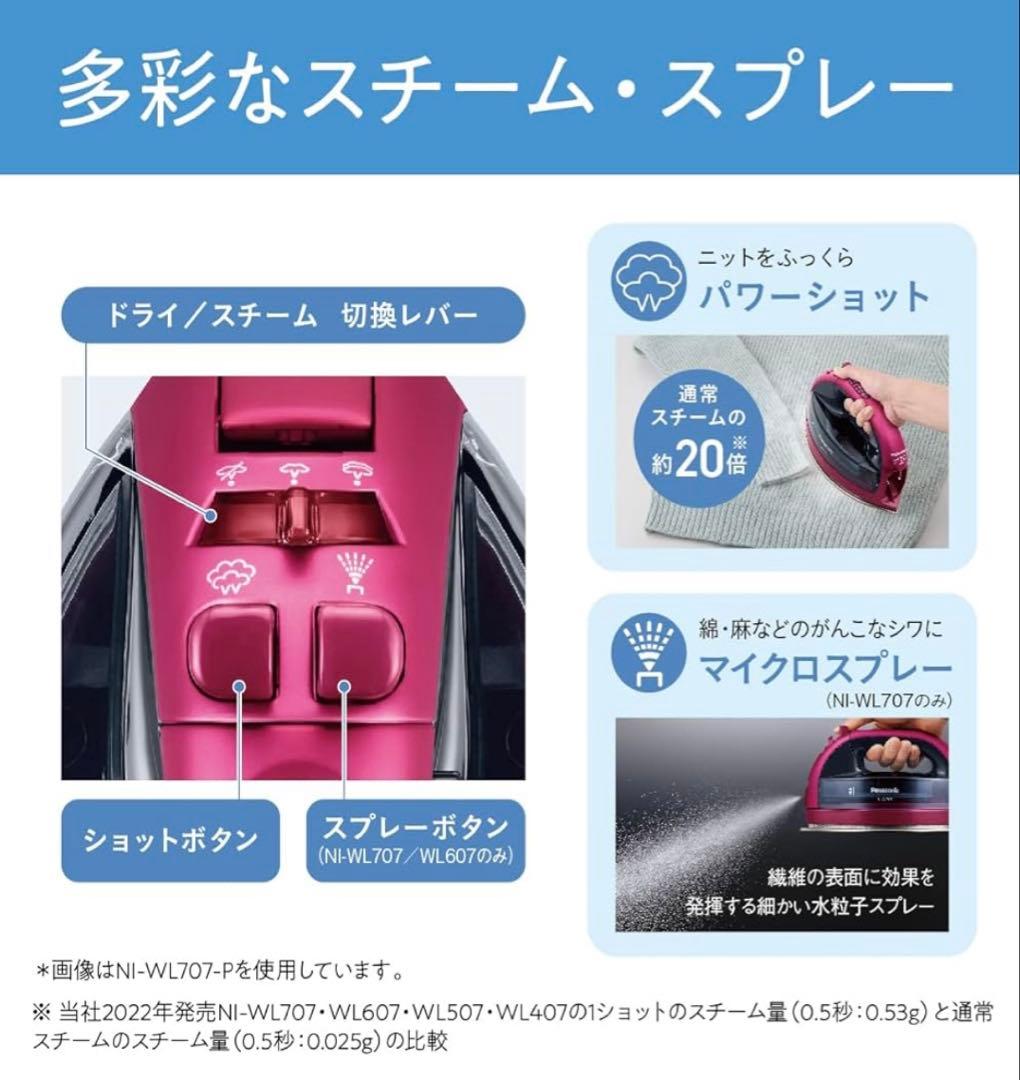 【未使用】Panasonic コードレススチームアイロン NI-WL707-H