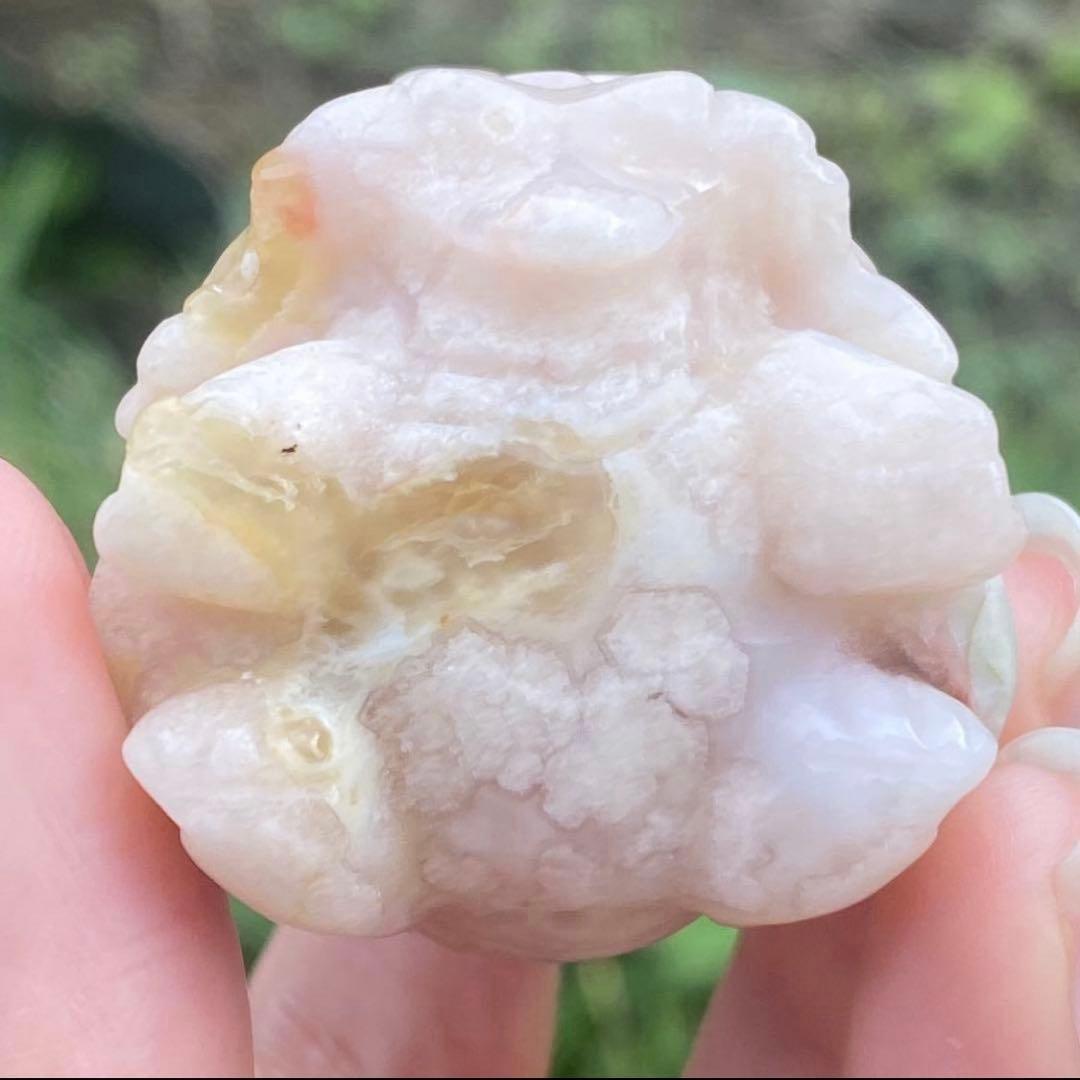 希少 グリーン桜瑪瑙 フラワーアゲート チェリーブロッサム 龍亀 天然石 置物