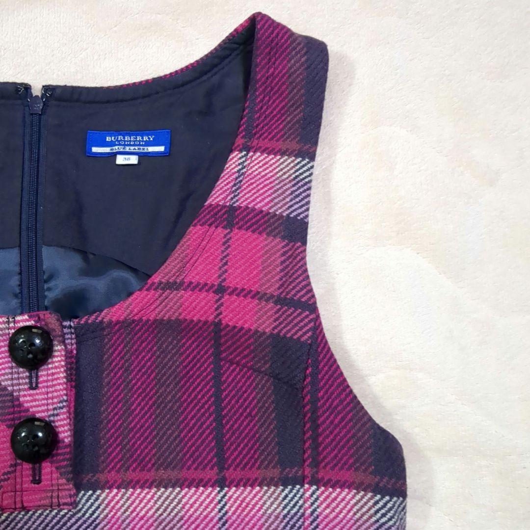 バーバリー　ブルーレーベル　ジャンパースカート　チェック　プリーツ　ピンク　38