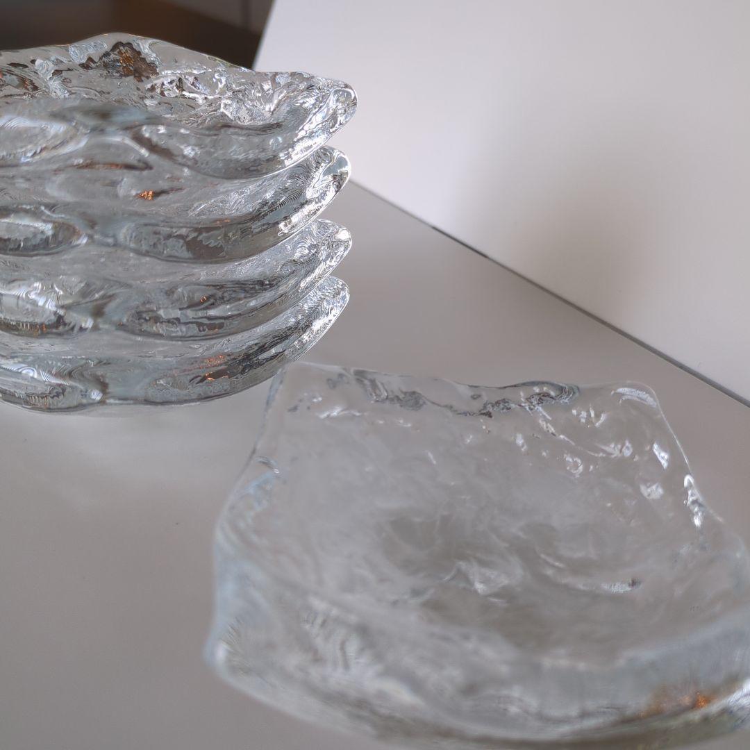 益田芳徳 硝子 石目 小鉢 五客揃 共箱付 ガラス 作家