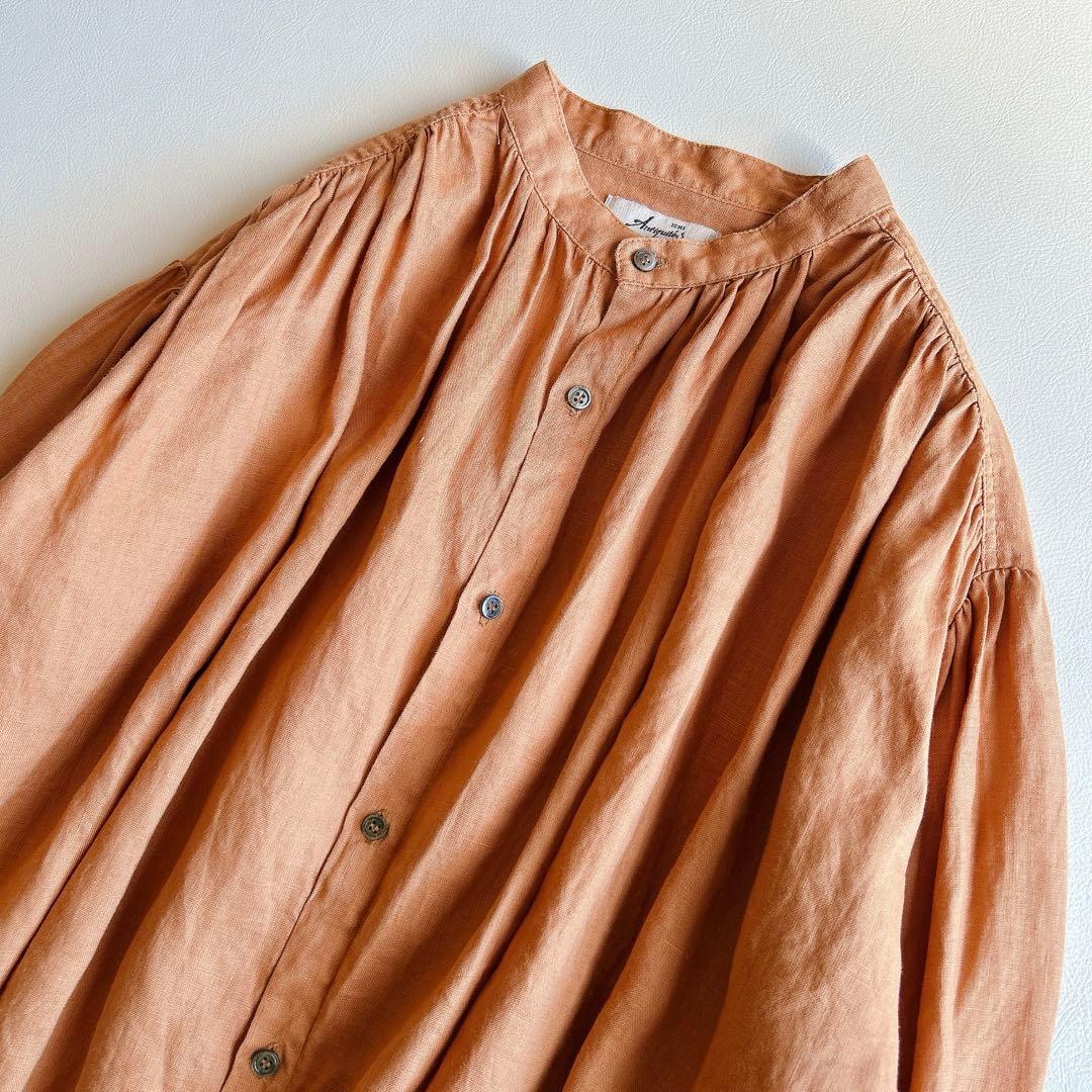 美品 ICHI Antiquite's ⿻ リネン ギャザー ワイドブラウス 麻