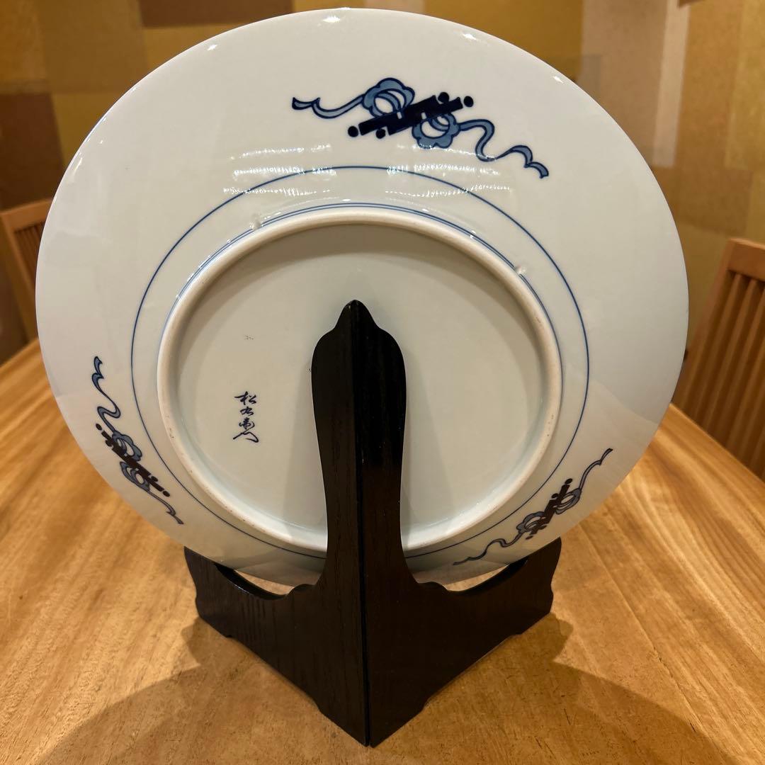 有田焼　松右衛門　古伊万里　飾り皿大皿色絵傘 美人文大皿　近江八景之　箱皿立付