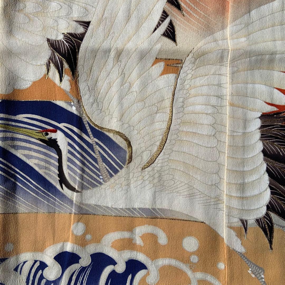 アンティーク振袖 鶴と宝船豪華高級リメイク材料