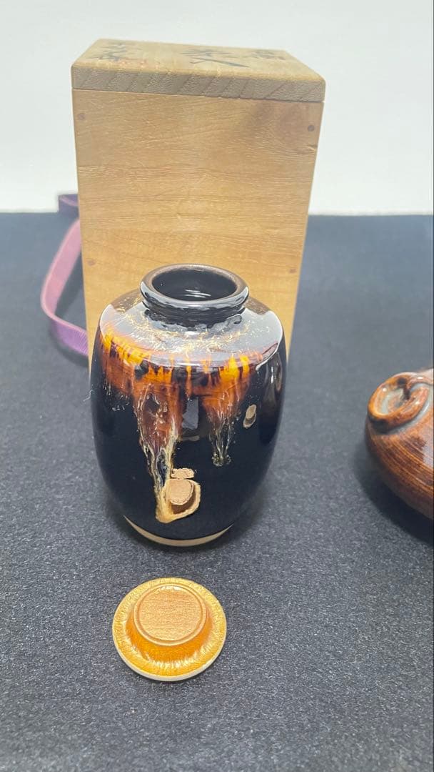 茶入 茶壷 笹田有祥 落款有 共箱