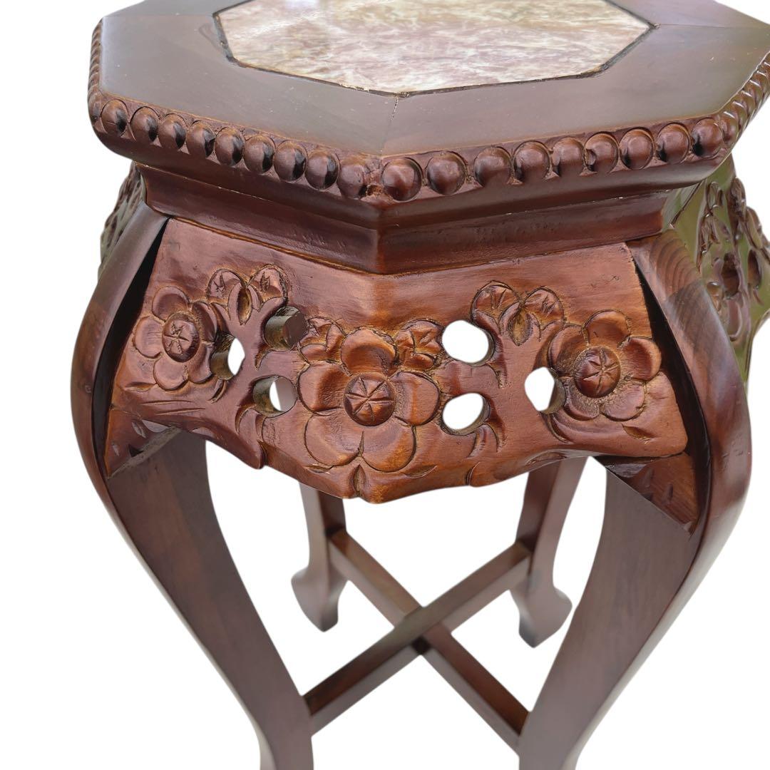 花台 飾り台 サイドテーブル 李朝様式家具 銘木 花梨 透かし彫り 八角形