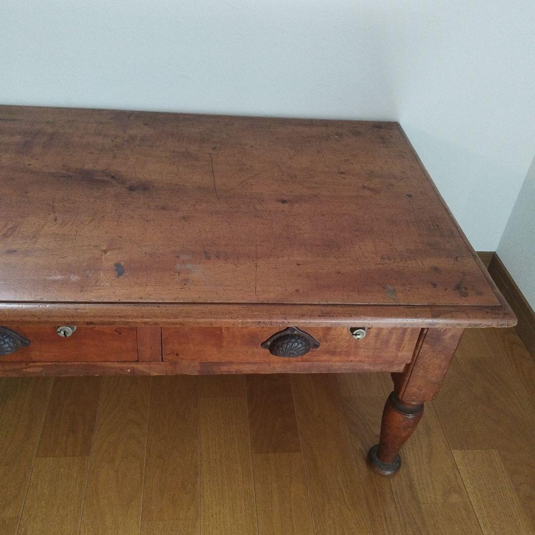 ミニ机 机 文机 デスク 引出し付き 昭和レトロ 文台　和風 木製 ろくろ脚