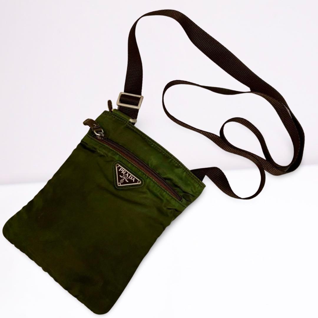 【正規品】PRADA プラダ ミニ ショルダーバッグ 三角ロゴ ナイロン カーキ