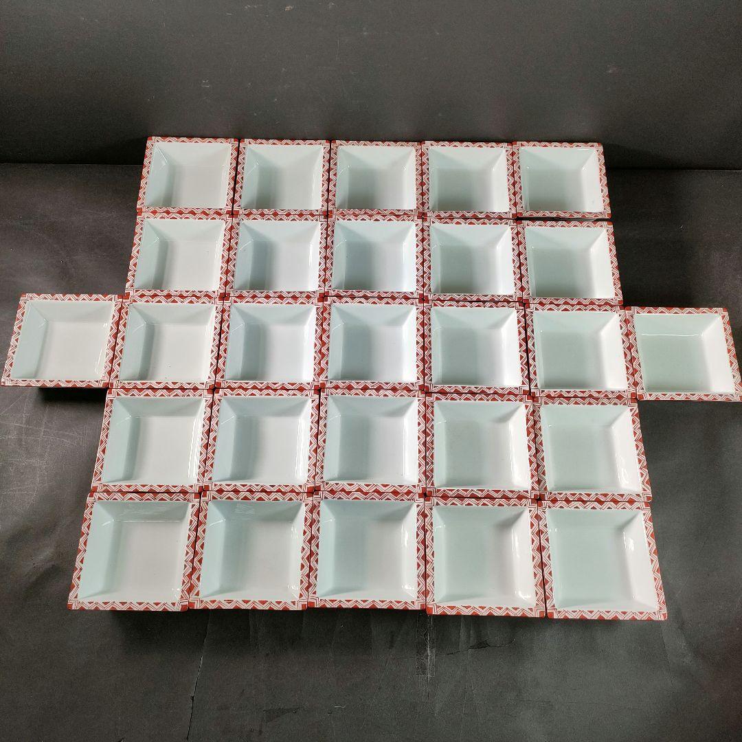 C7-6/有田焼/源右衛門/赤絵四角小皿27客/小鉢/向付/懐石料理/懐石道具