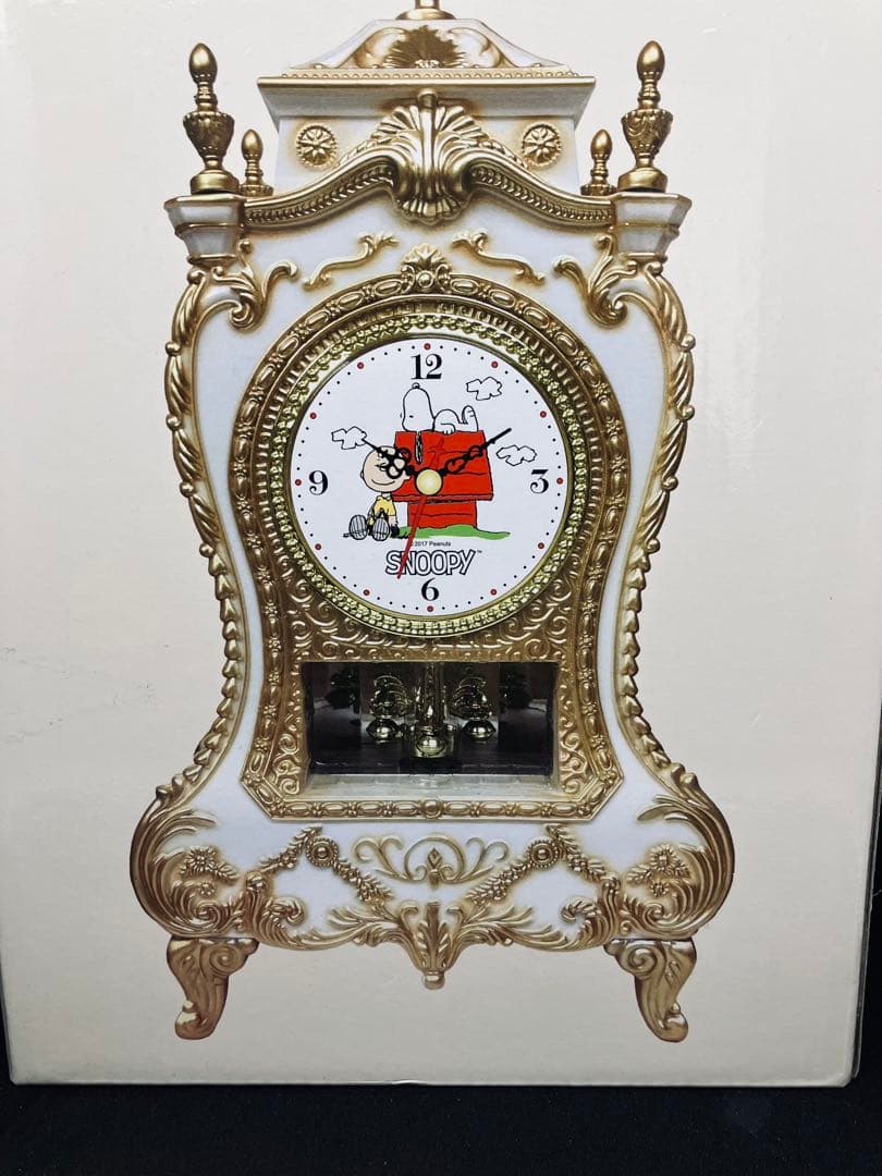 スヌーピー キャッスルクロック 置時計 ホワイト　ゴールド