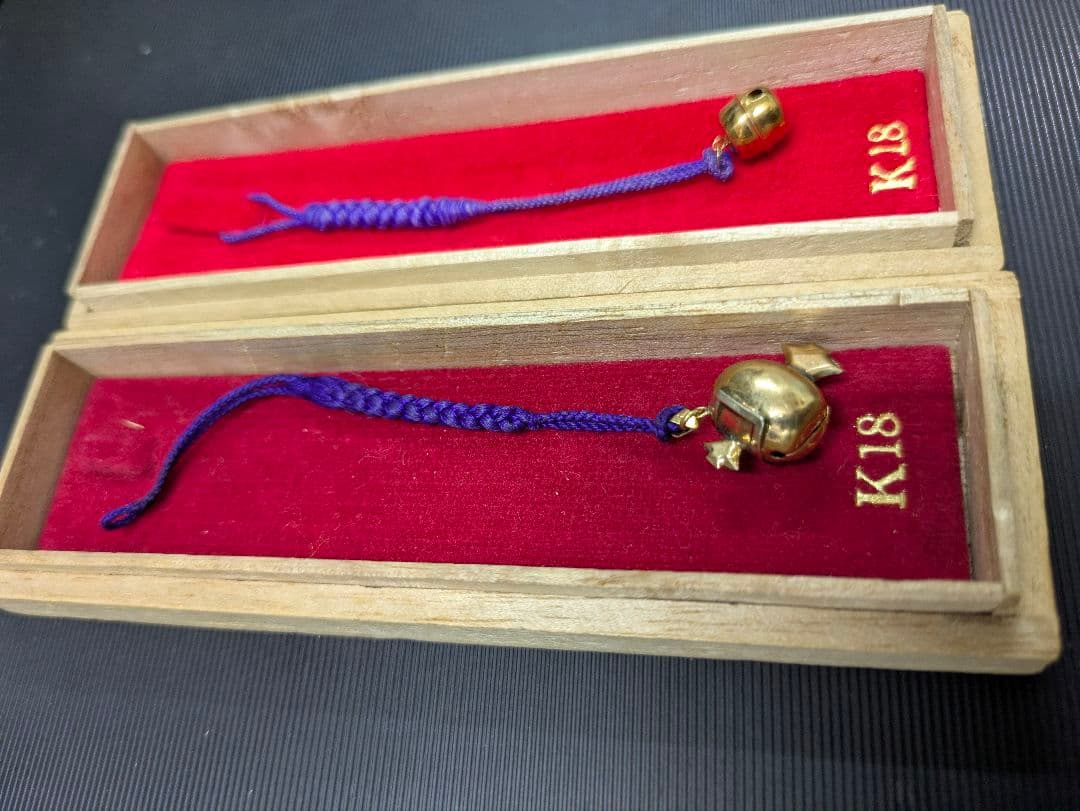 18金　K18　鈴　小槌　根付　2個セット